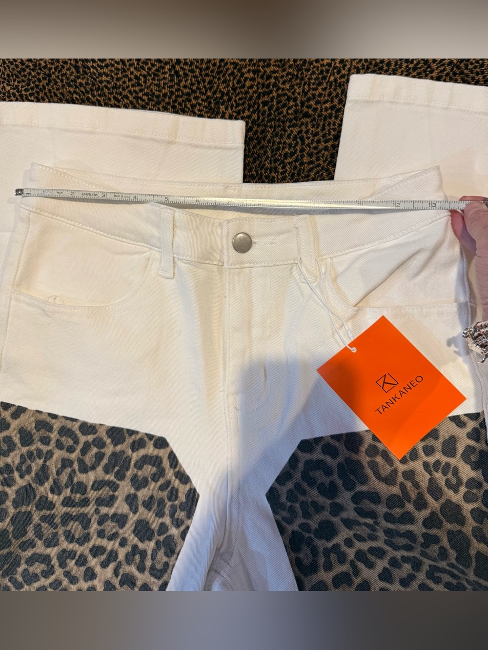White Wide-Leg Jeans with Leopard Front Panels - Picture 5 of 5